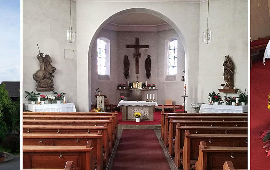 Innen- und Außenaufnahmen der Kirche in Wolfersgrün